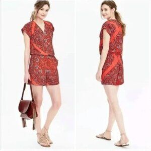 Banana Republic Paisley Red Romper – Fire Coral, Size 0 Summer Pretty Preppy